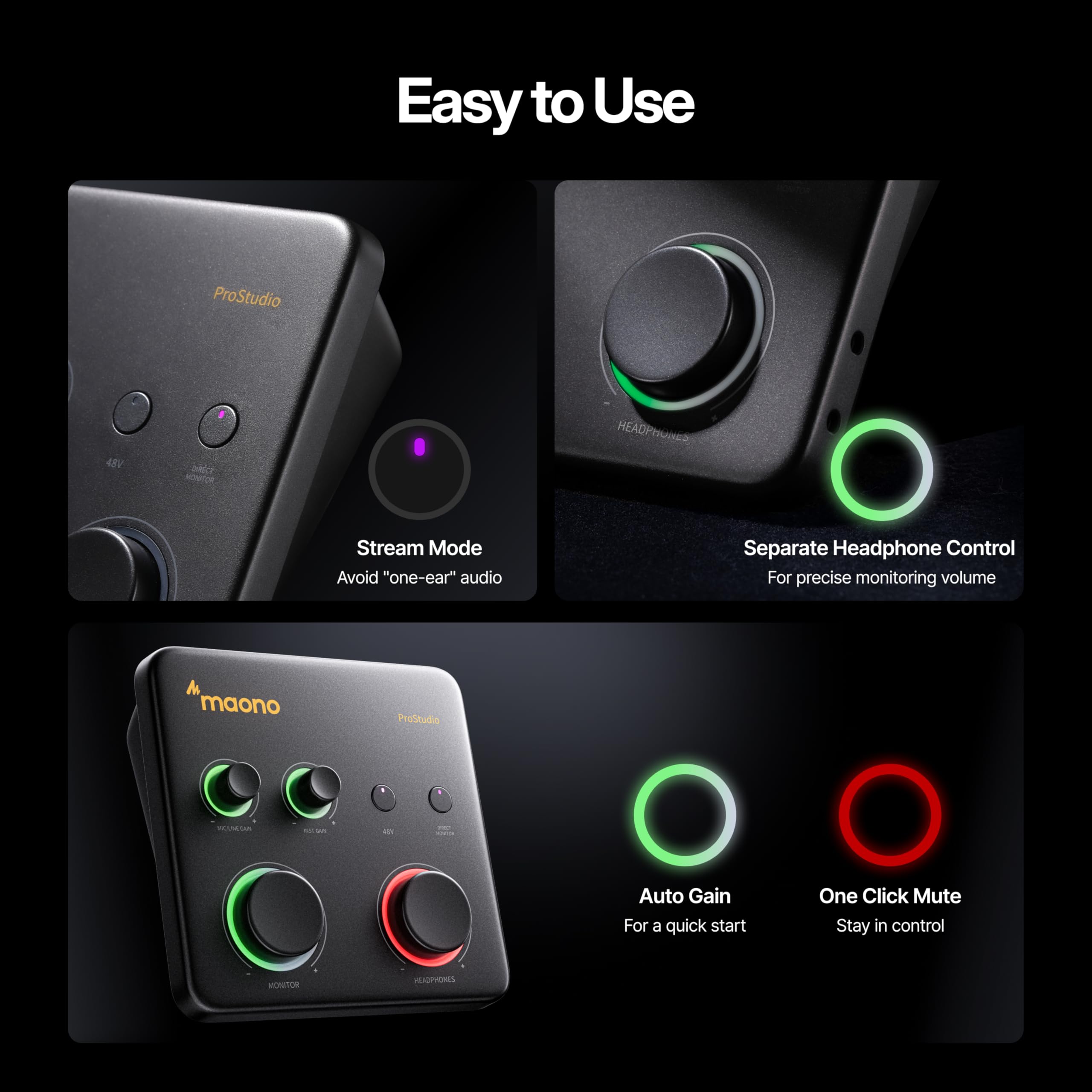 MAONO P1 Interfaccia Audio USB Ibrida 70dB Gain | | PC/Smartphone/iPad/Chitarra | Auto-Gain Loopback Muto ASIO Routing, Per Podcast Streaming Registrazione Mobile Content