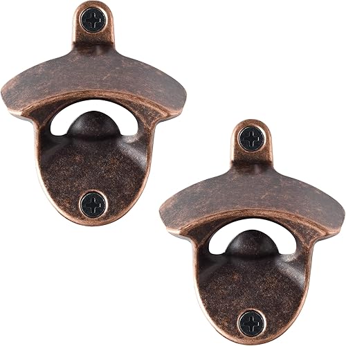 Miniatura 25 de Abrebotellas de cerveza de montaje en pared, 12 piezas, cobre envejecido, abridor de cerveza rústica, montaje en poste inoxidable Cobre