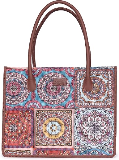ZOUK Printed Jute Handcrafted Grey Women's Stylish Tote Bags | Tote Handbag| Shoulder bag with double handle