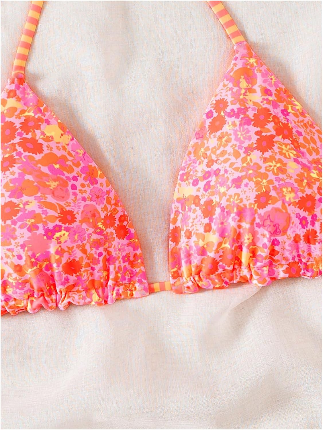 SOLY HUX Women's Floral Halter Triangle Bikini Tops Cute Reversible Swimsuit Top Only Beachwear