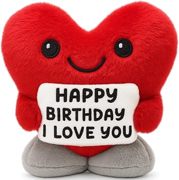 Happy Birthday Gifts for Men Women Husband Wife Mom Dad Him Her Boyfriend Girlfriend Bestie Fluffy Stuffed Animals Positive Inspirational Red Heart Birthday Valentines Decorations for Home - 5.7inch