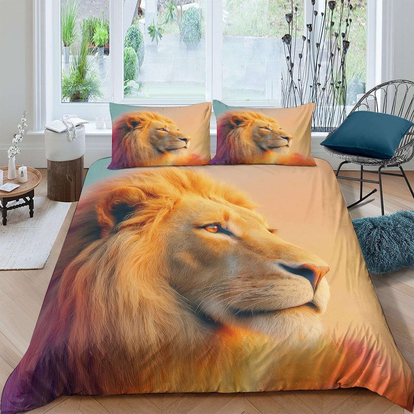 Ctjqhvkz Style-8 3D Printed Majestic Lion Fitted Sheet Microfiber Soft Breathable Wild Animal Bed Cover For Bedroom Decor Mattress Protection Single（135X200cm）
