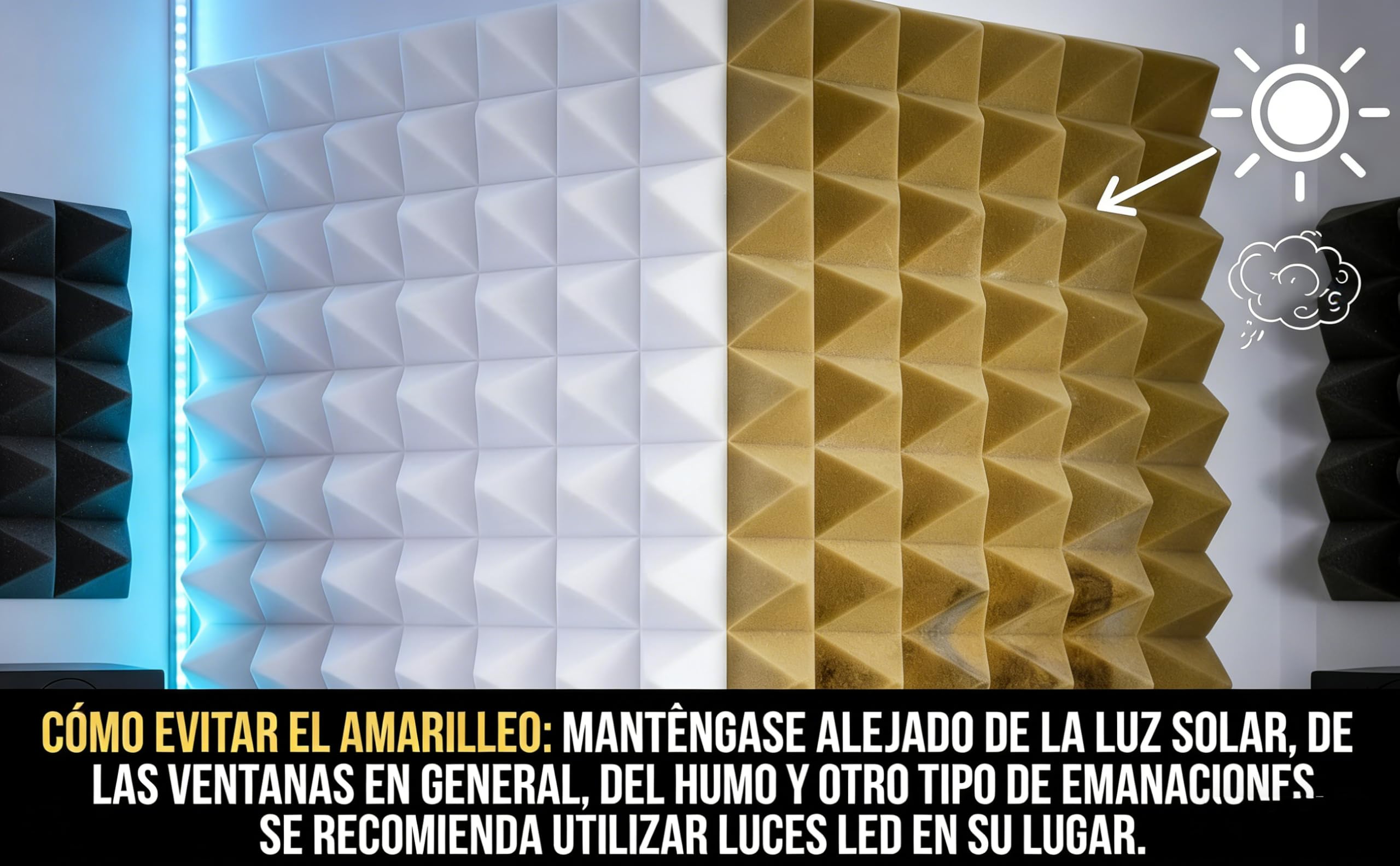 Acoustic Foam Panels 24 Pack Pyramid Sound Absorbing Foam Tiles 25x25x5cm, High Density Studio Acoustic Panels for Echo Reduction, Recording, Gaming, Home Office Wall Treatment , Pearl White - 2