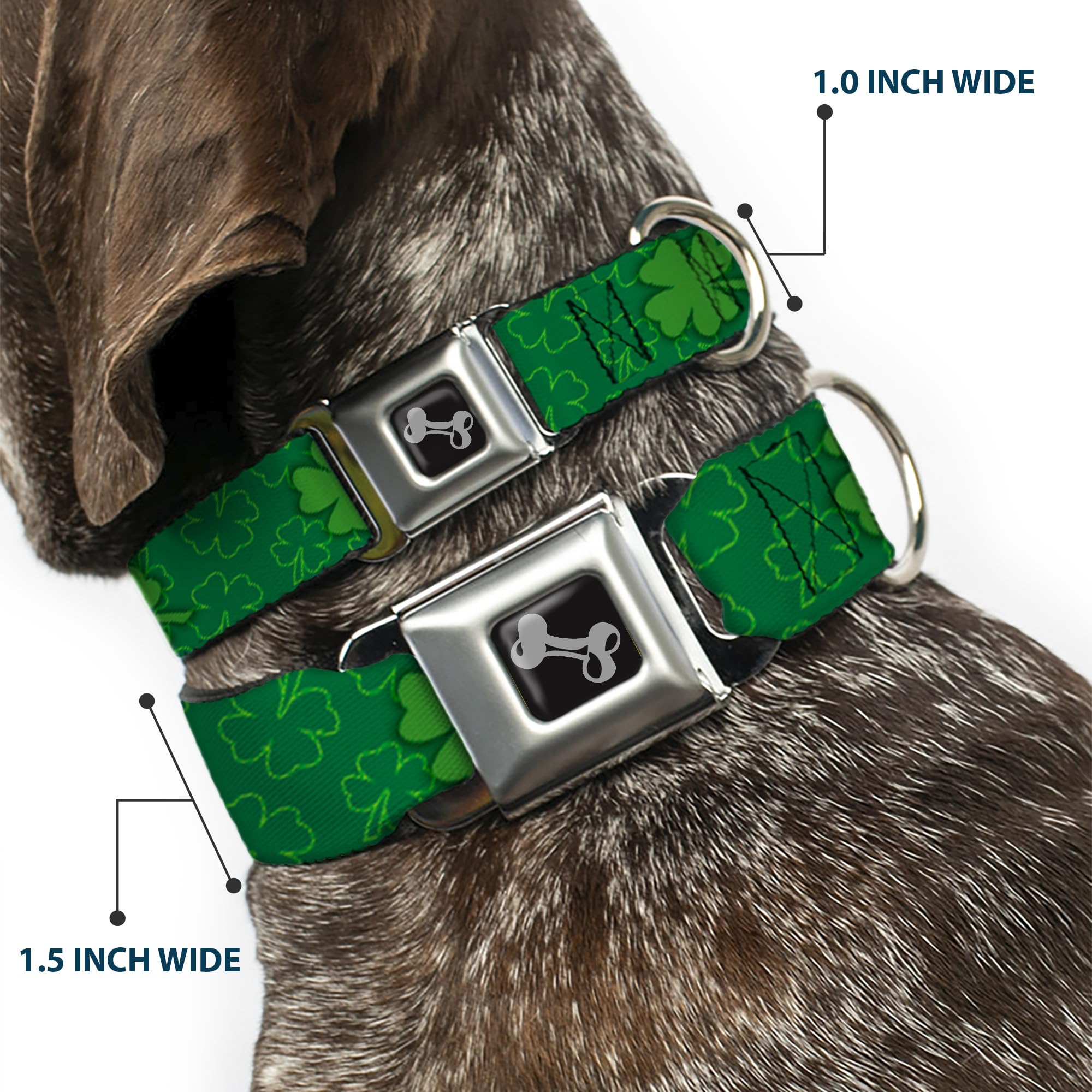 Buckle-Down Klamra do pasa bezpieczeństwa obroża dla psa - koniczyny św. Pata rozproszone 2 kontur/jednolita zieleń - 3,8 cm szerokości - pasuje na szyję 40-58 cm - średnia