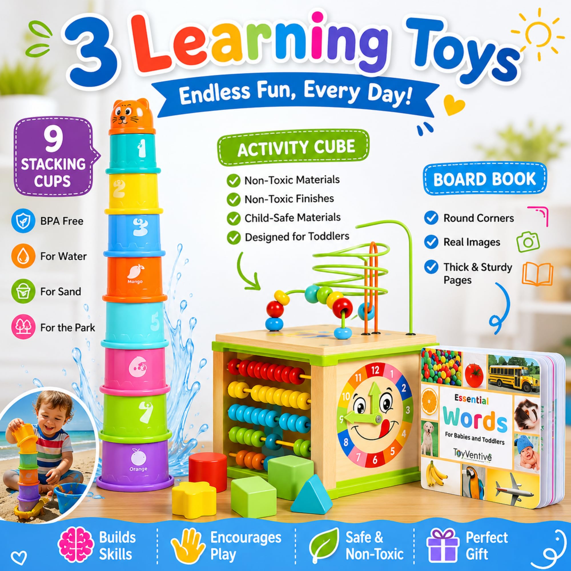 Wooden Activity Cube for 1 Year Old - Perfect Gift! -3