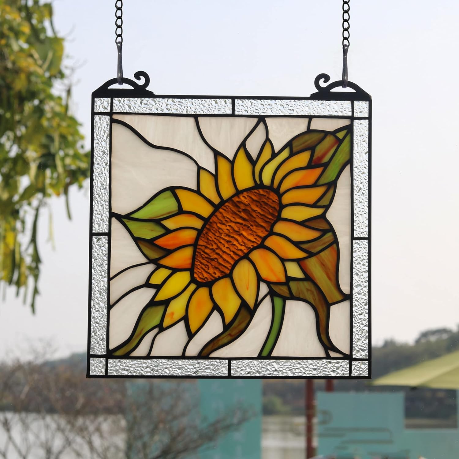 Sunflower Stained Glass Panels Window Hanging,Sun Flower Suncatcher Handmade Art Elegant Decoration,Sunflower Gifts for Women Home Decor,Window Or Wall Decor for Living Room, Bedroom