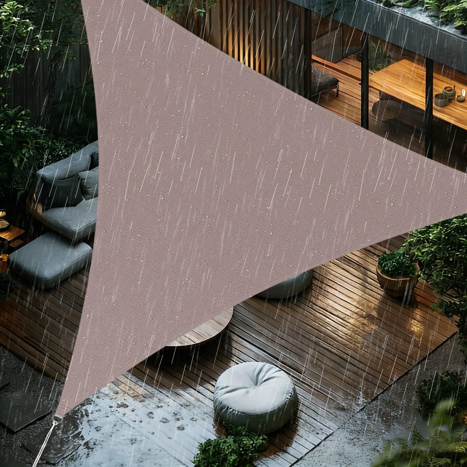 Sun Shade Sail 5x5x7.1m Triangle Waterproof PES Polyester 98% UV Block Sunscreen Awning Canopy for Outdoor Garden Patio Yard Lawn Party, Khaki
