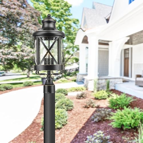 Miniatura 4 de ALLGOT Farol de poste de lámpara de granja, lámpara de poste para exteriores, linterna exterior vintage, farol de poste para jardines, patios,