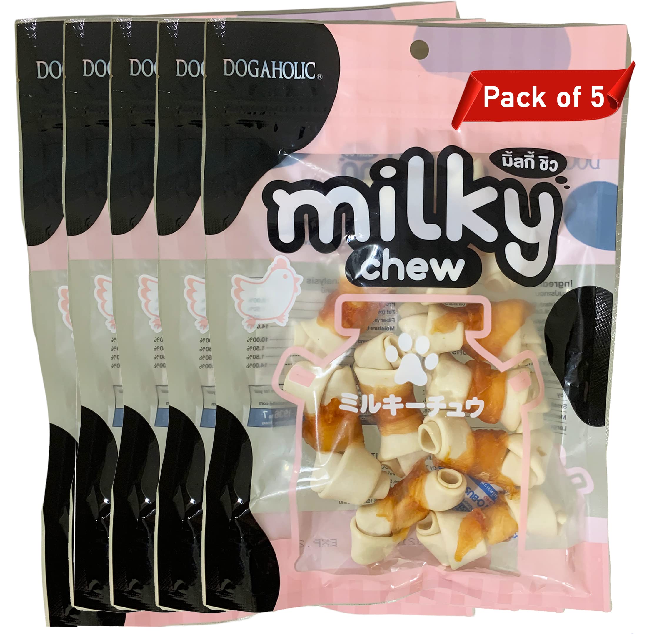 Dogaholic Dog Treats: Milky Chew Pet Treats by For The Fur Kids (Chicken Bone Style, Pack of 5) (B09WRK6KM7) Amazon Price History, Amazon Price Tracker