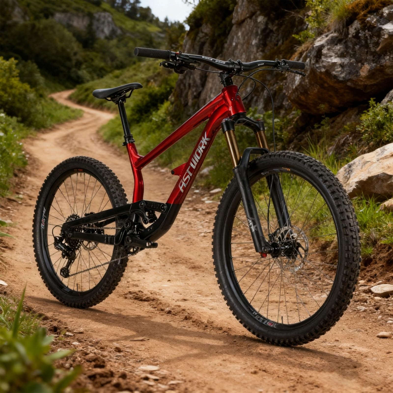 Rama do roweru górskiego, 27,5 DH Full Suspension, S/m, stop aluminium, hamulec tarczowy, oś wtykowa, 12 x 148 mm, Boost wewnętrzna prowadnica pociągu (czarno-czerwona, M)