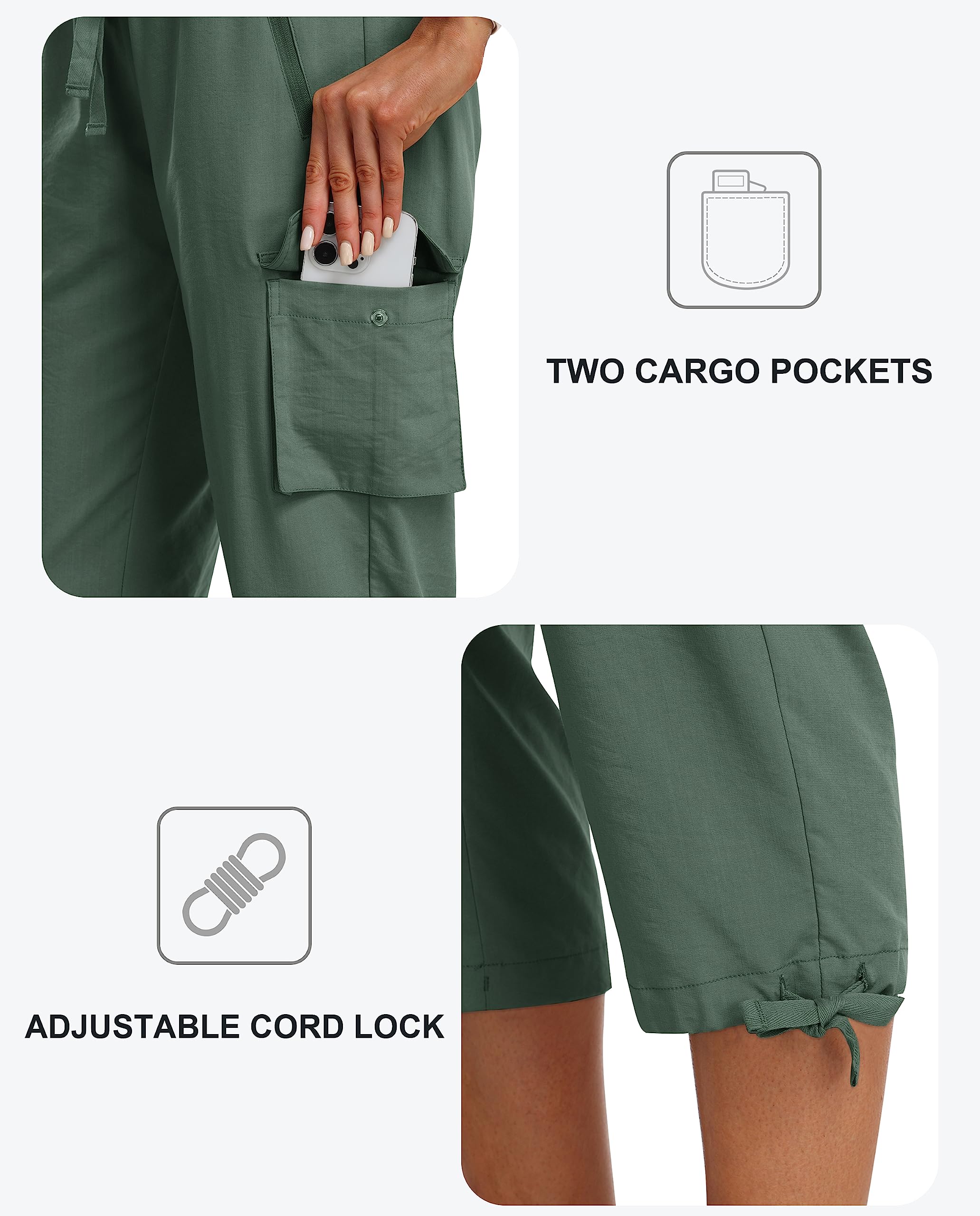 MoFiz Pantalon capris cargo pour femme, coupe ample, pantalon de randonnée décontracté, léger, séchage rapide, pantalon d'été pour femme