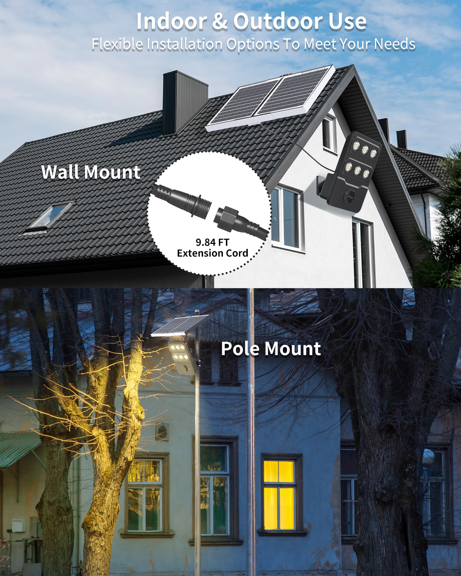 Ofuray Faretto Solare con Sensore di Movimento, 3000K/4000K/6500K Lampione Solare Led Esterno, 3m Cavo Lampada Solari, IP67 Impermeabile Luce Solare LED Esterno per Giardino, Cortile, Garage, Tri-1P