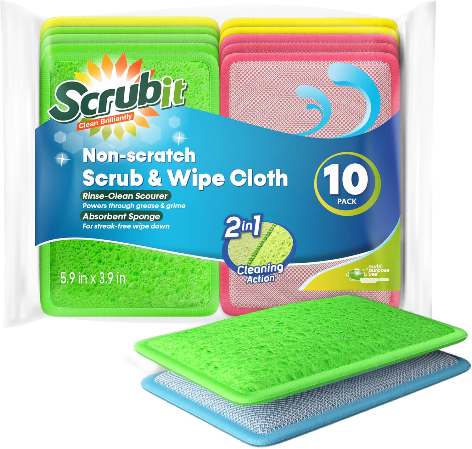 Scrub and Wipe Cleaning Pads [10 Pack] SCRUBIT Dual Sided