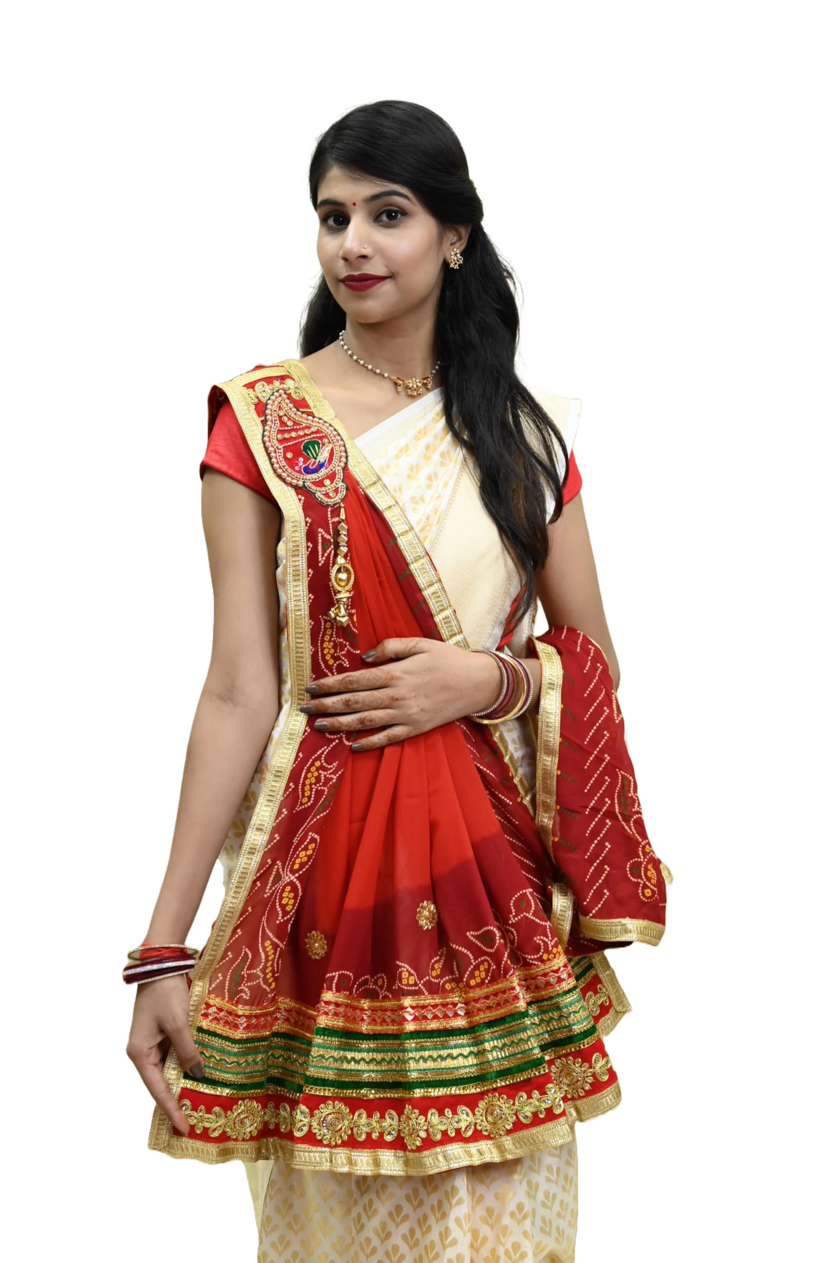 ranisatiya Rennial Bhandhej Marwari Broch Plated OdhnaChunri & Piliya (Chunri (Red))-picture-11