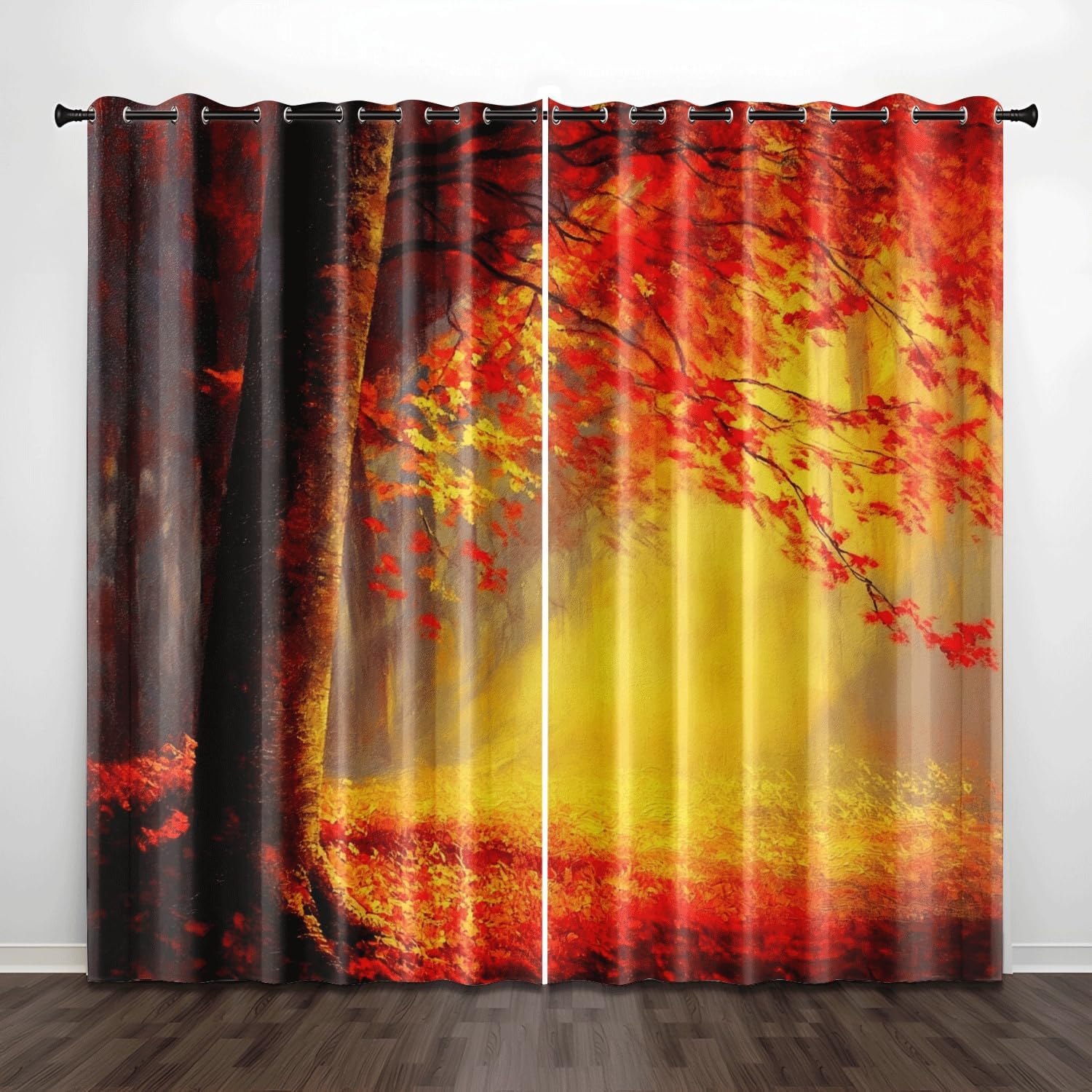 Curtains for Living Room Red Brown Tree Blackout Privacy for Bedroom Polyester Washable Thermal Insulated Noise Reducing Eyelet Door Curtain 2 Panels 2x110x215 cm(2 x 43.31 x 84.65 inch)