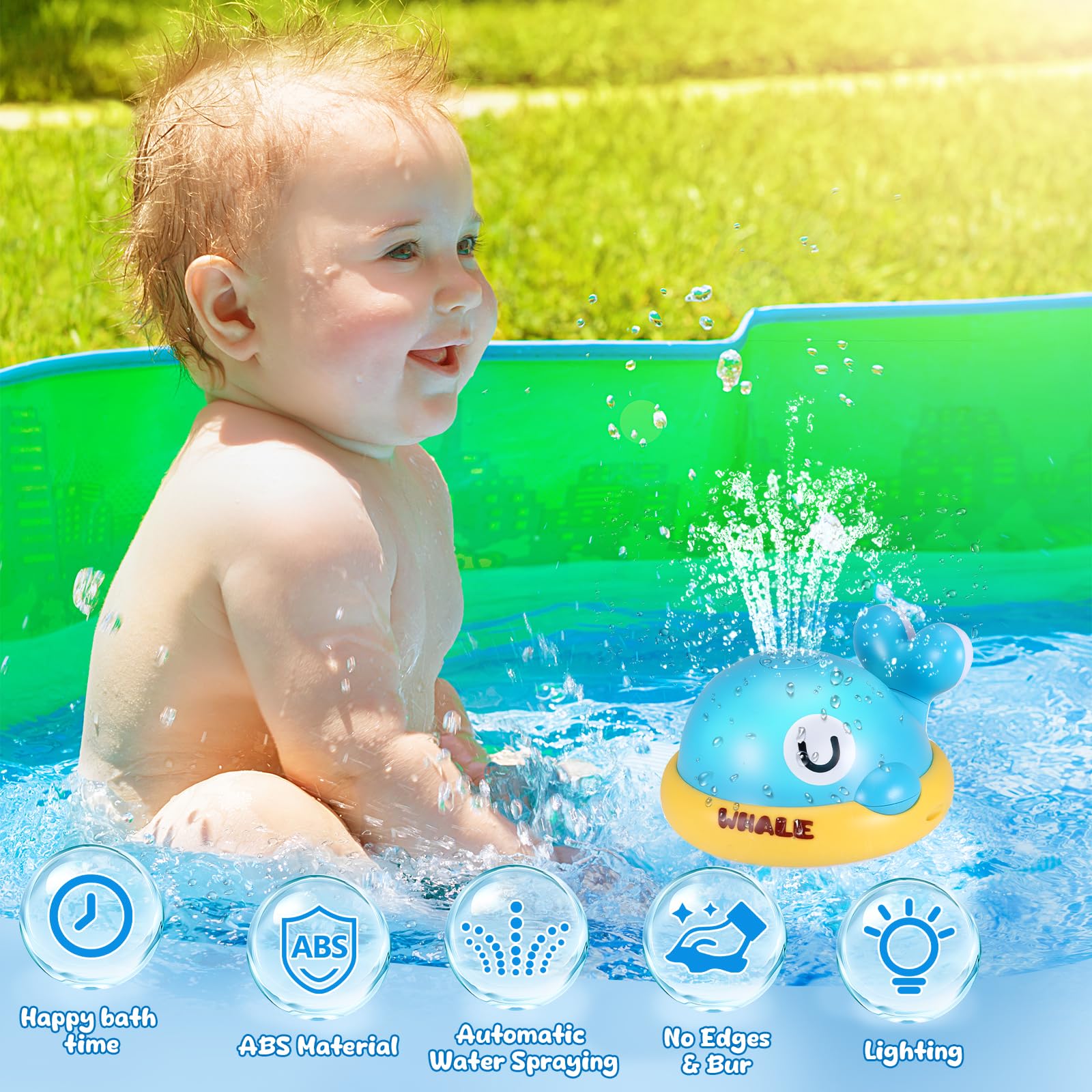 Baby Whale Bath Toy with LED Lights, Light Up Sprinkler Bath Toys for Babies 6-12 Months and Toddlers 1-3 Years - Image 2