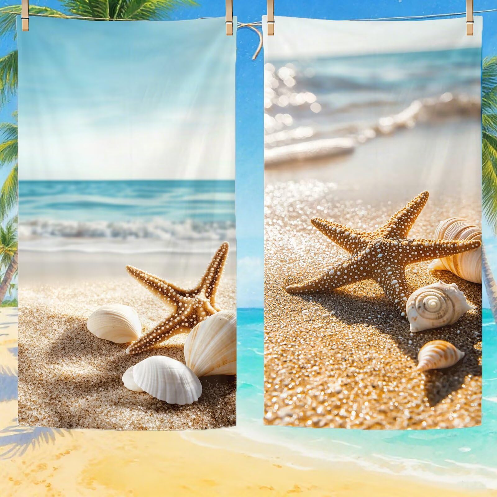 Serviette de Plage XXL 100x200 cm,Étoile de mer Serviette Plage Microfibre avec Séchage Rapide Anti-Sable Absorbante Fonction Design pour Vacances Piscine Pique-Nique Voyages Yoga, Cadeau Femme Q-424