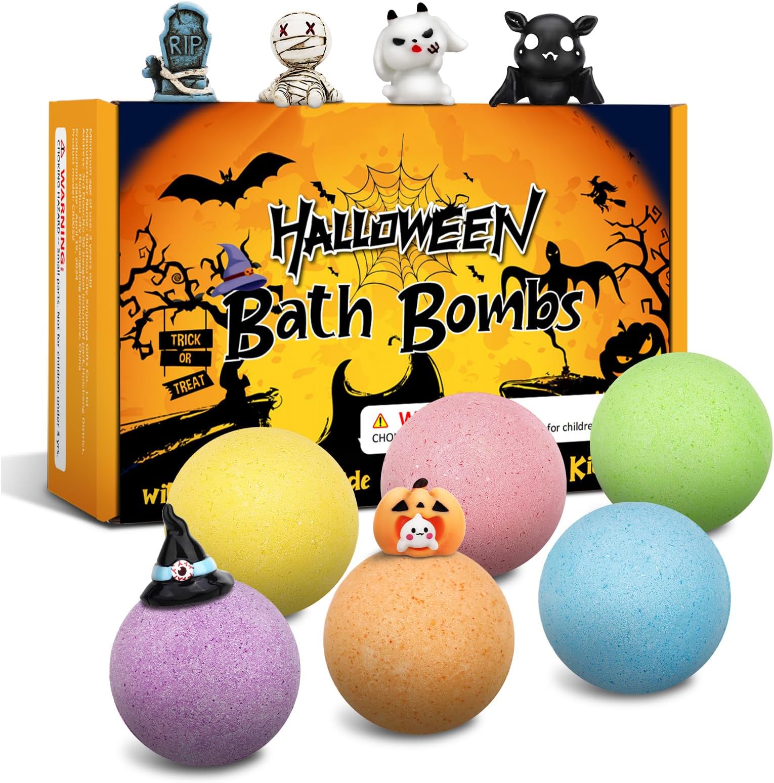 Halloween Bath Bombs for Kids with Toys Inside,Boo Spooky Basket Stuffers, Halloween Party Favors for Toddlers, Bubble Bath Toys Gifts for Kids Ages 4-8