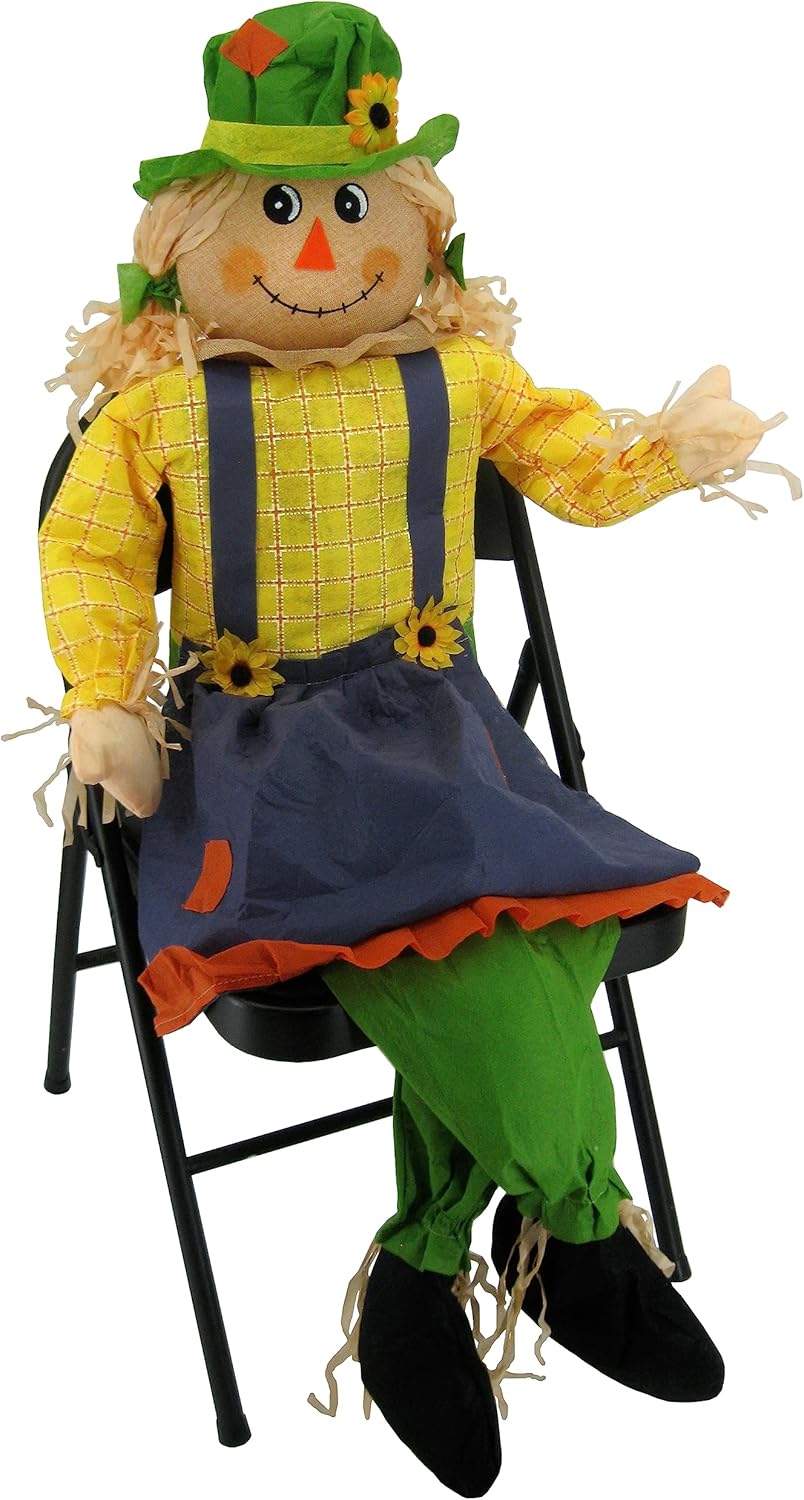 60 Large Sitting Scarecrow Female Fall Harvest Halloween Porch Sitter Decoration