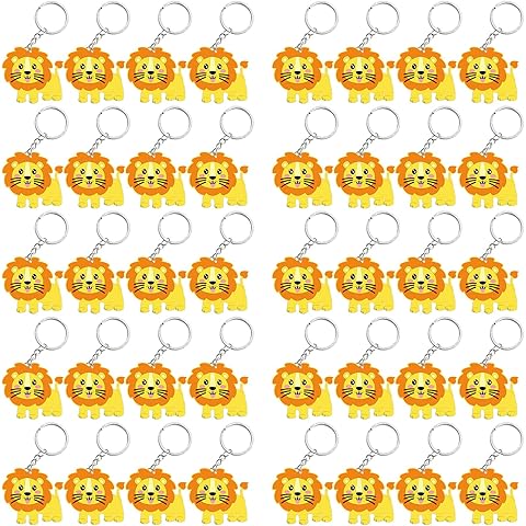 40 Pack Lion Keyring Pack Party Favor for Safari Party, Jungle, Zoo Animal Themed B...