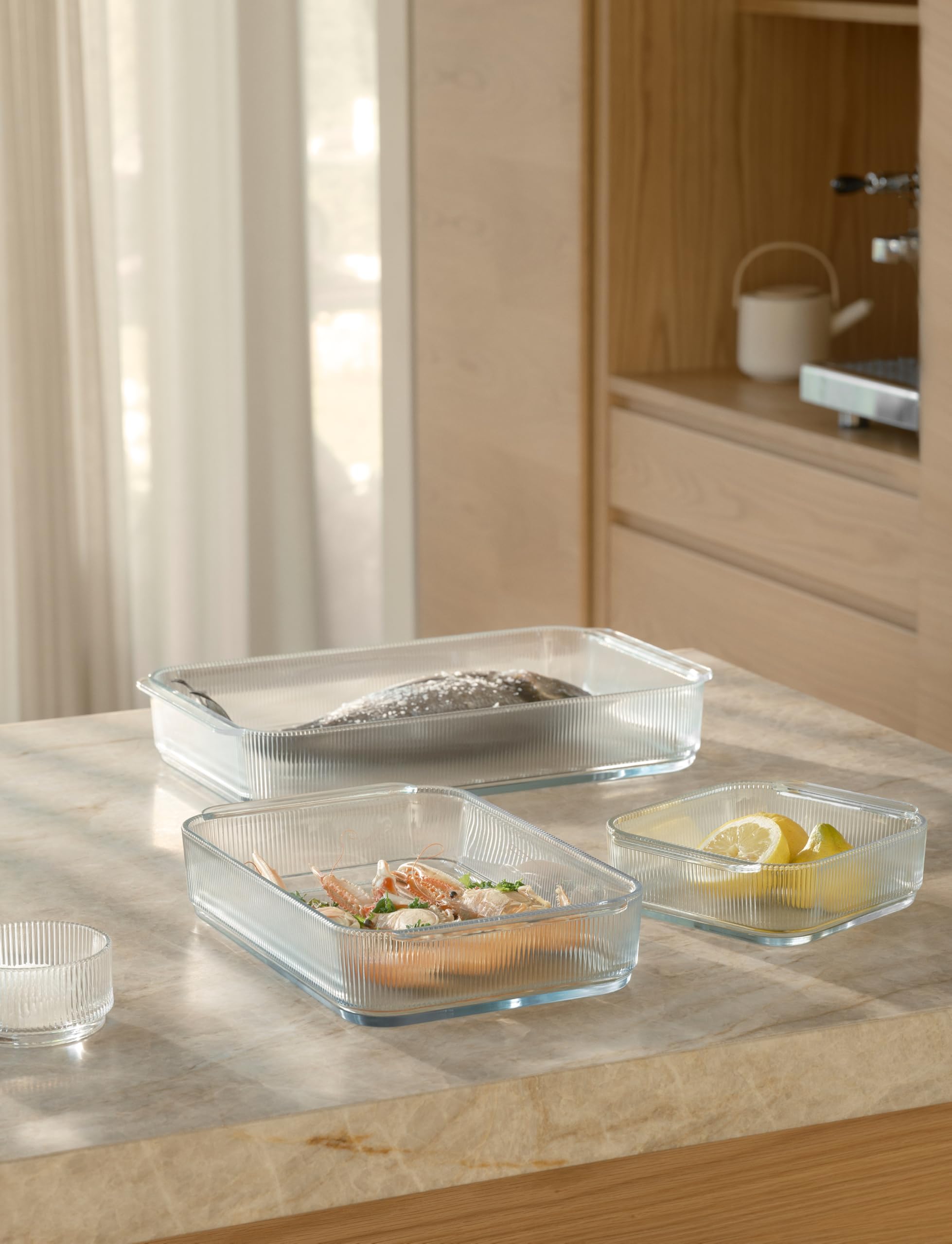 Stelton Pilastro - Pirofila in vetro scanalato, per lasagne, gratin, pasticcini, trasparente, lavabile in lavastoviglie, L 33,1 cm