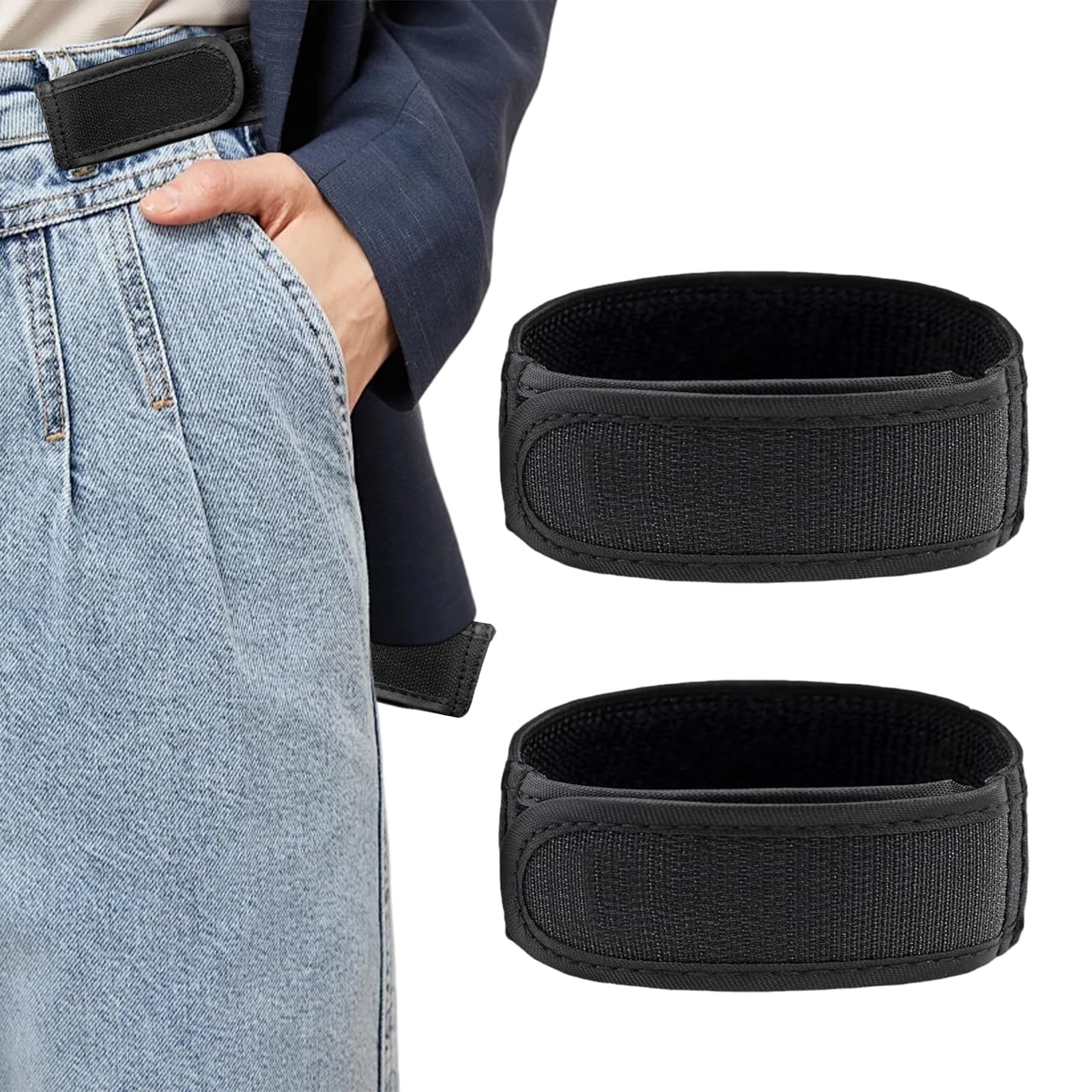 AIWXEEU 2 Pack No Buckle Belt for Men Women, Elastic Invisible Waist Tightener for Jeans Pants, Black Nylon Lazy Strap for Travel Home, Adjustable Buckless Design