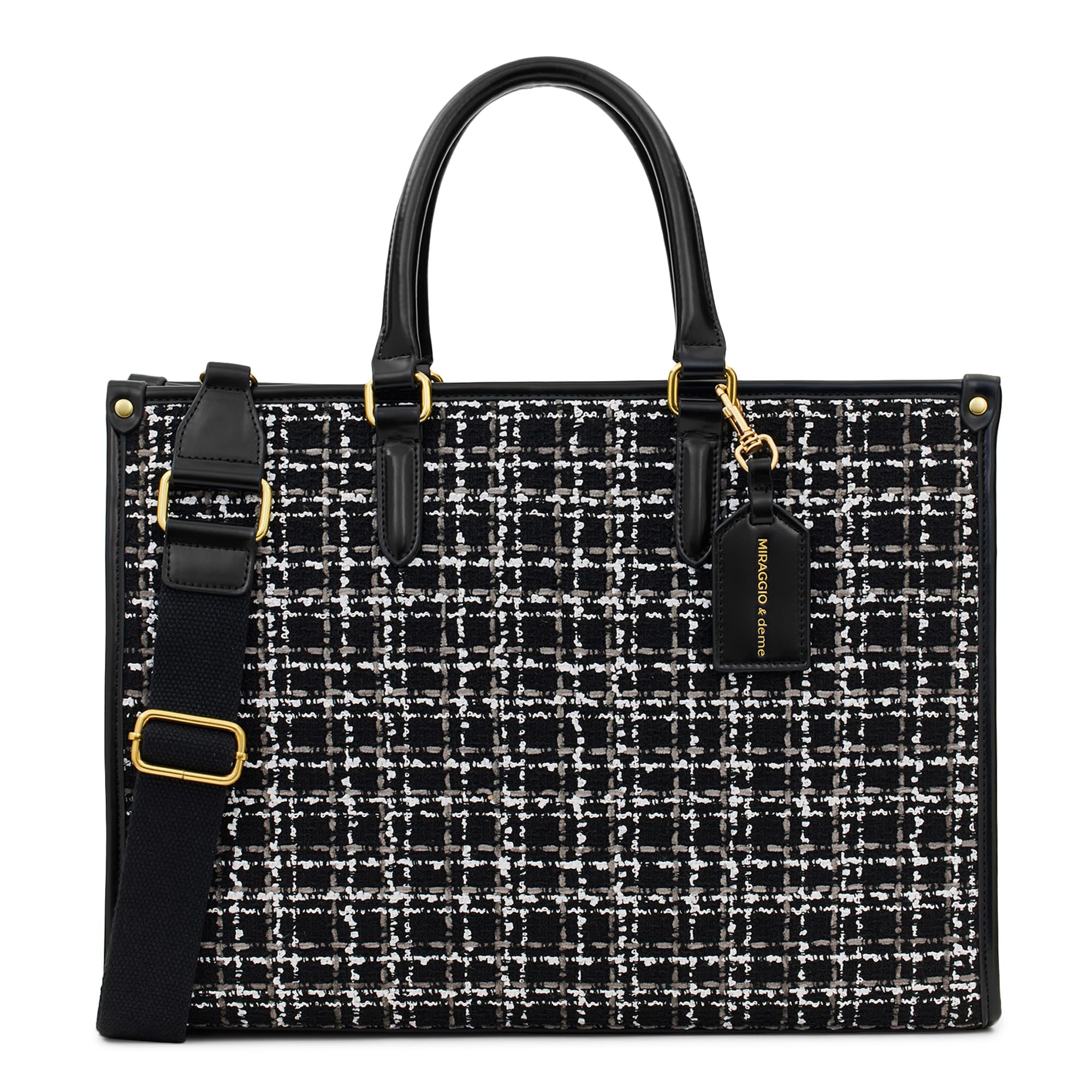Miraggio Womens Denice Tweed Large Sized Tote Bag With Adjustable & Detachable Sling Strap (Tweed Black) (B0CQRM32SP) Amazon Price History, Amazon Price Tracker