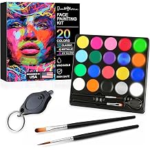 Jim&Gloria Day & Night Face Painting Kit, 20 Colors with 12 Classic, 4 Metallic & 4 UV Colors, Washable Face & Body Paint Palette with Brushes and UV Blacklight