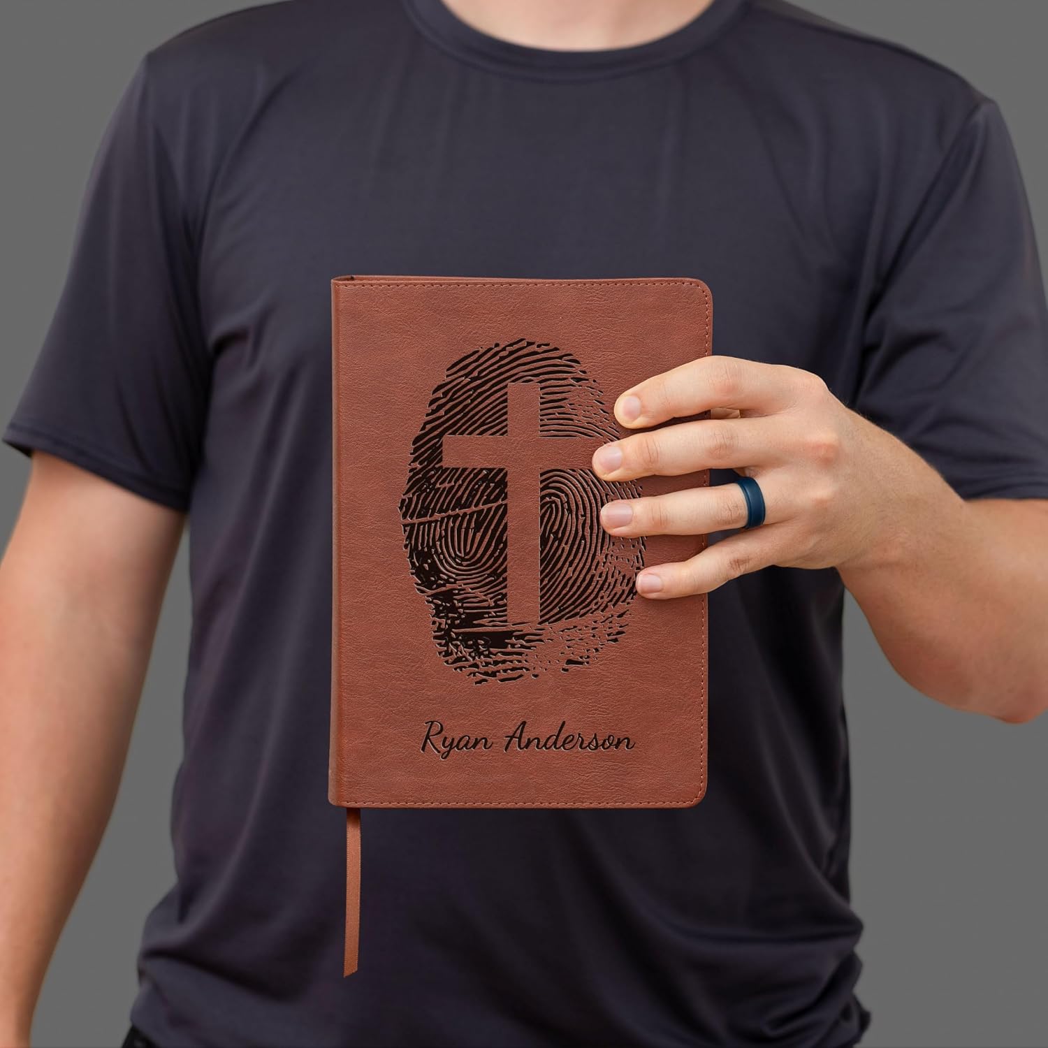 Personalized ESV Study Bible for Men, Custom Engraved Bible with Name, Fingerprint Cross Design, Christian Gift for Him, Baptism Gift