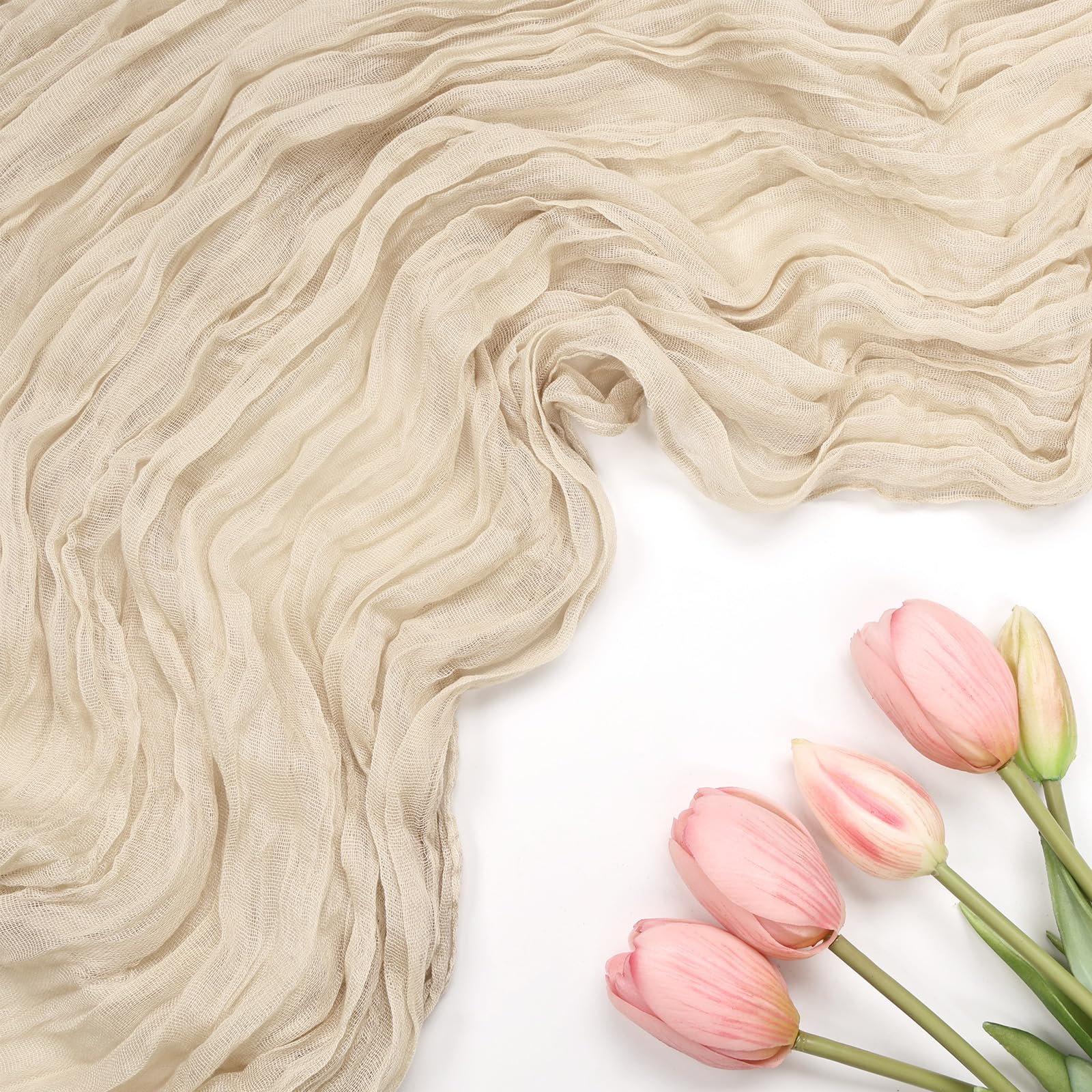 Confezione da 12 runner da tavola beige in garza, 3 m, in tessuto di garza, rustico, per autunno, Ringraziamento, matrimoni, compleanni, feste di nascita, decorazioni per la casa