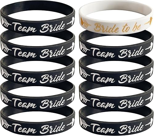 LADY&HOME Paquete de 10 pulseras de silicona para despedida de soltera, regalos de tribu de novia (negro)