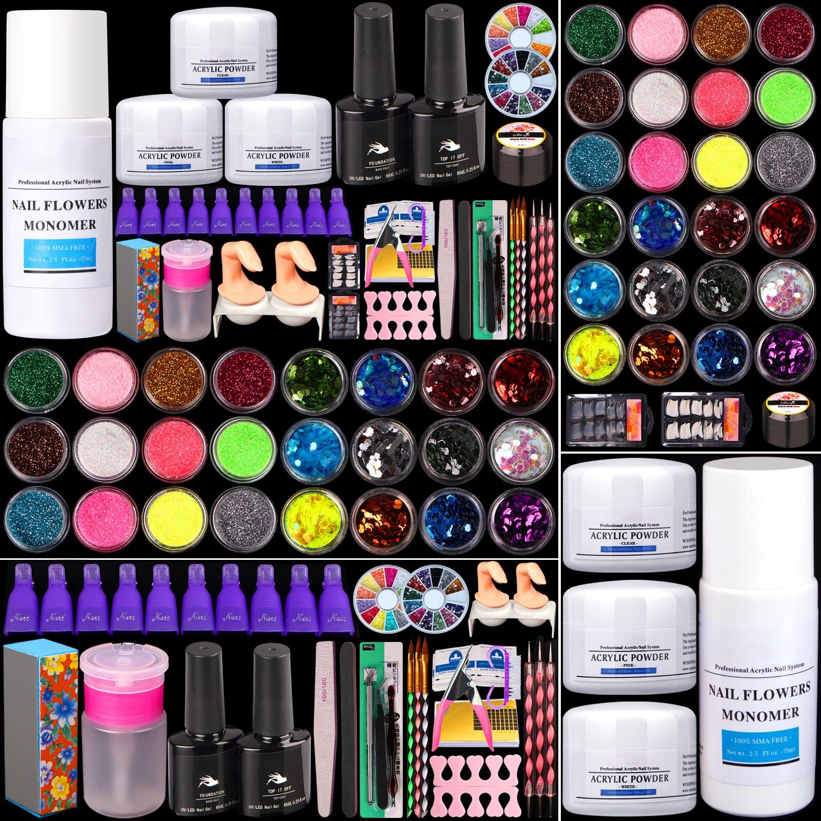 Holybo Acrylic Nail Art Powder Liquid Brush Glitter File French Tips Manicure Set