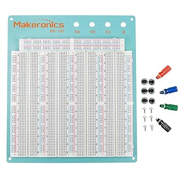 Makeronics 3220 Solderless Breadboard | 3220 Tie-Points Experiment Plug-in Breadboard with Blue Aluminum Back Plate and Coper Contact Clips Inside ABS Plastic Housing for Circuit/Arduino/Raspberry Pi