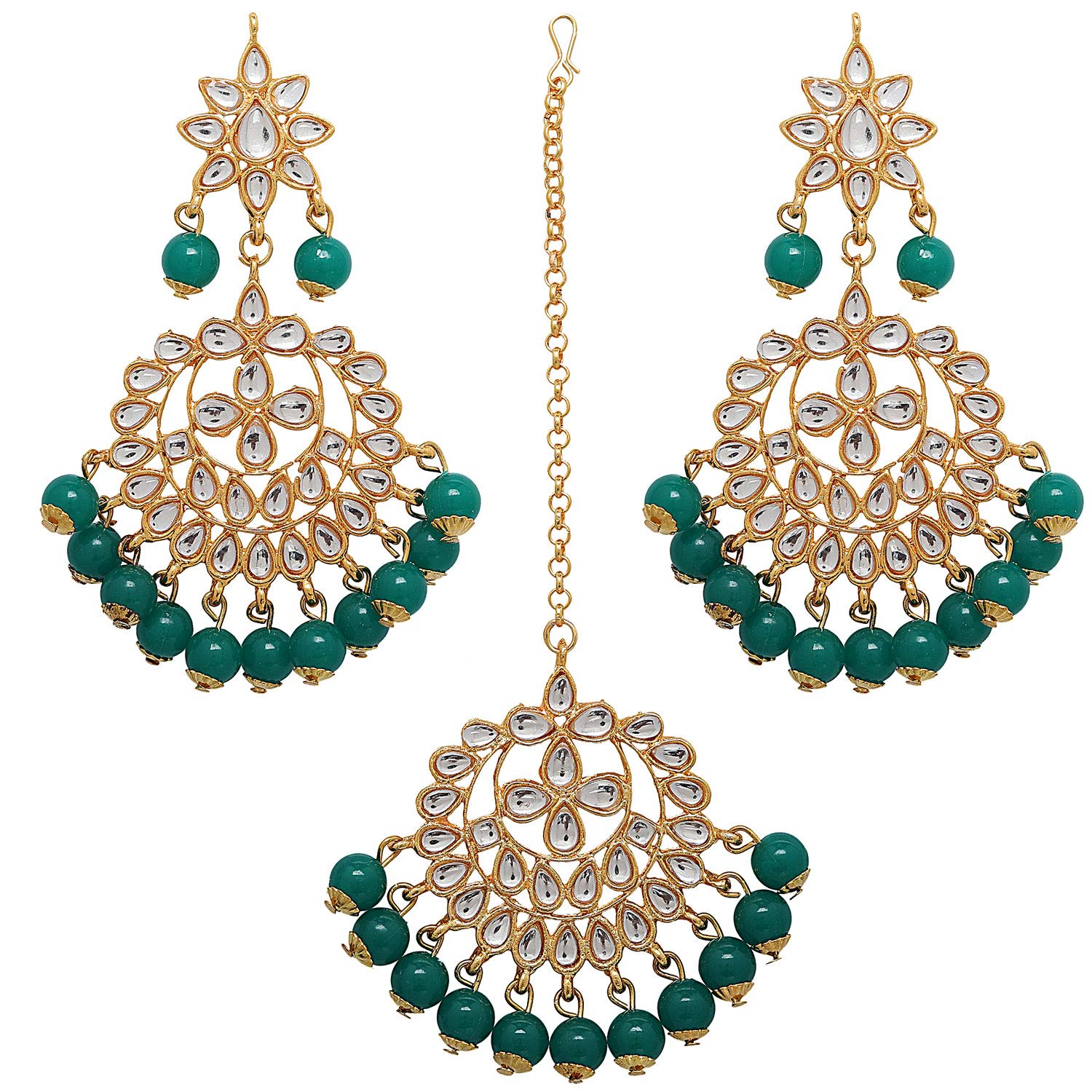 ZENEME Maang Tikka With Earrings Set Flower Shaped Gold Plated Jewellery For Women and Girls (Green Gold) (B08YN4TBLZ) Amazon Price History, Amazon Price Tracker