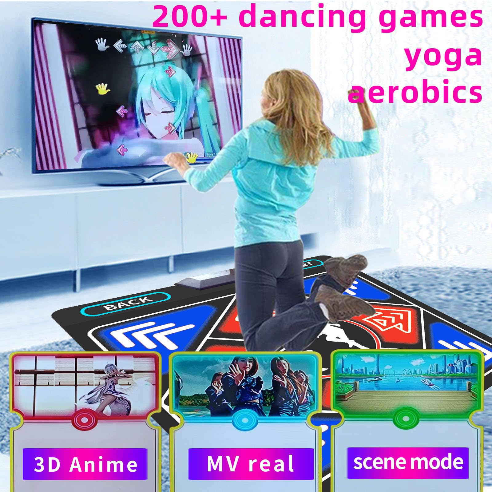 YRPRSODF Tappetino da Ballo per Bambini e Adulti, Cuscino da Ballo elettronico con più di 100 Giochi, modalità MTV e Cartone Animato, Colorato