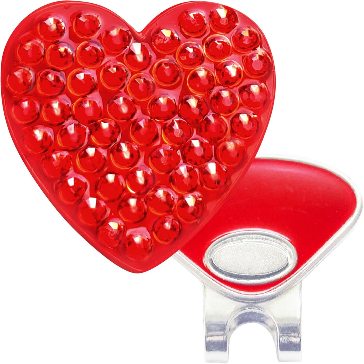 NAVIKA Red Heart Golf Ball Marker with Austrian Crystals | Hat Clip Included | Valentine's Themed Gift for Golfers | Cute Golfing Accessory