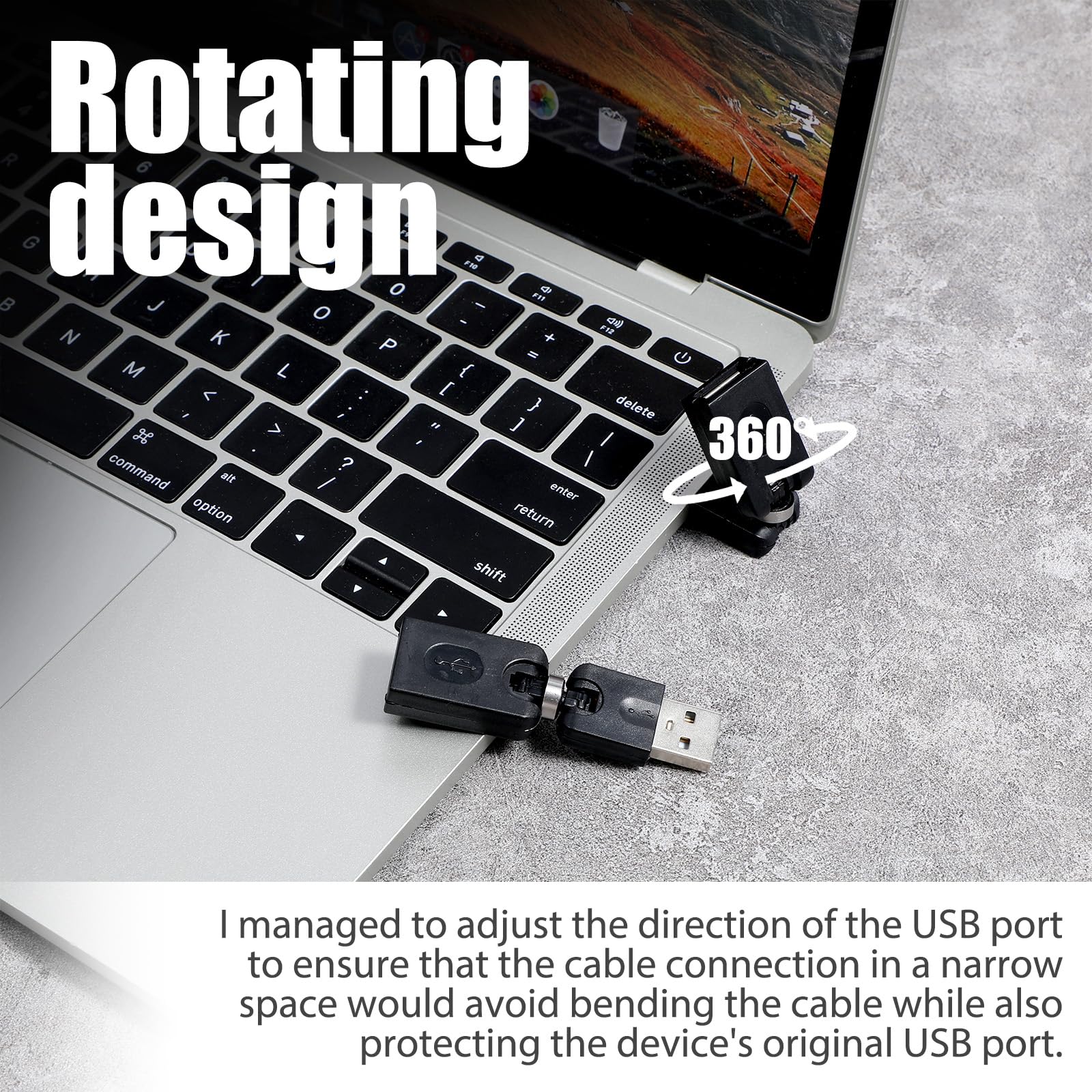 Confezione da 2 adattatori USB 2.0 girevoli a 360 gradi, da tipo A maschio a tipo A femmina, adattatore USB 2.0 nero regolabile ad angolo retto (AM-FM)