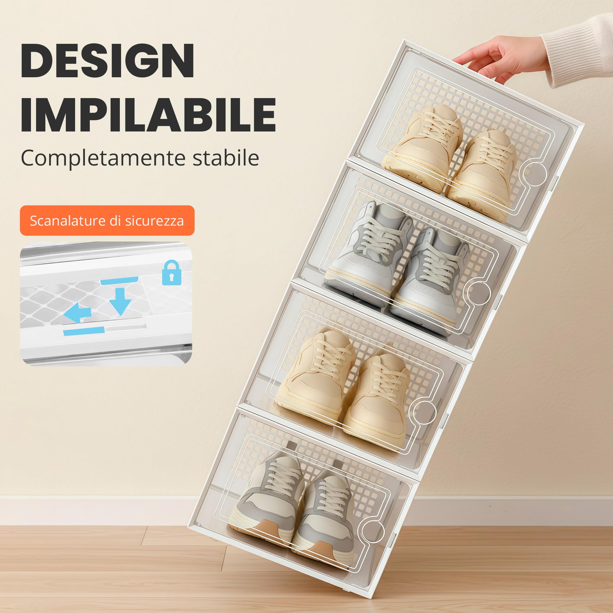 JUPPLIES | Scarpiera Modulare Trasparente Salvaspazio | Scatole per Scarpe Trasparenti Impilabili in Plastica | Organizer Scarpe da Armadio