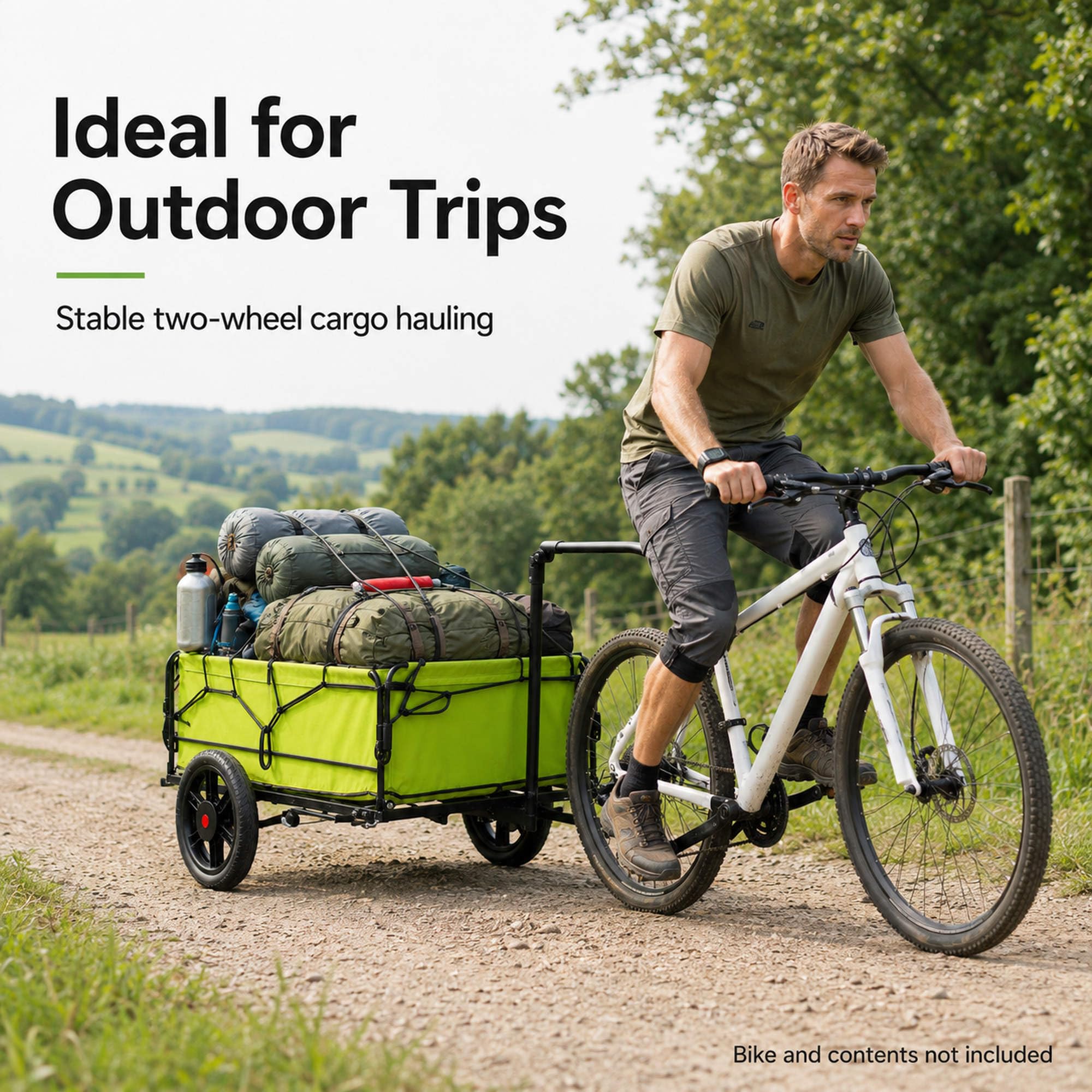 Remolque de carga para bicicleta, remolque de bicicleta de 2 ruedas para remolque de 110 libras, patas de apoyo plegables, carrito utilitario para camping, compras y aventuras al aire libre