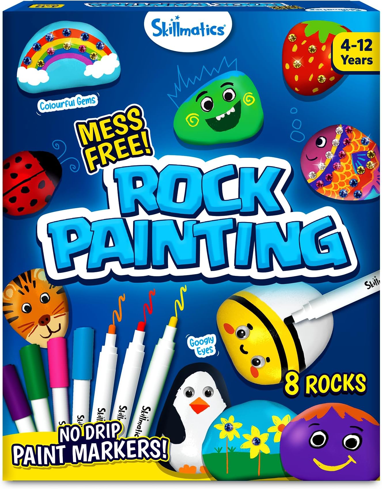 Skillmatics Rock Painting Kit - Mess-Free Art & Craft Activity For Girls & Boys, Craft Kits & Supplies, Diy Creative Activity, Gifts For Kids Ages 4, 5, 6, 7, 8, 9, 10, 11, 12, Multicolor