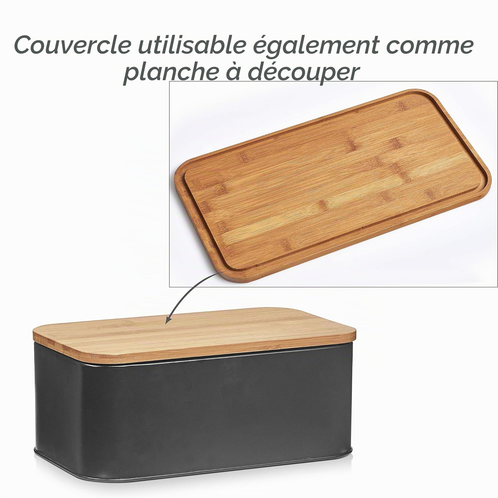 Zeller Present 25372 Boîte à Pain avec Couvercle en Bambou/Métal Noir Mat