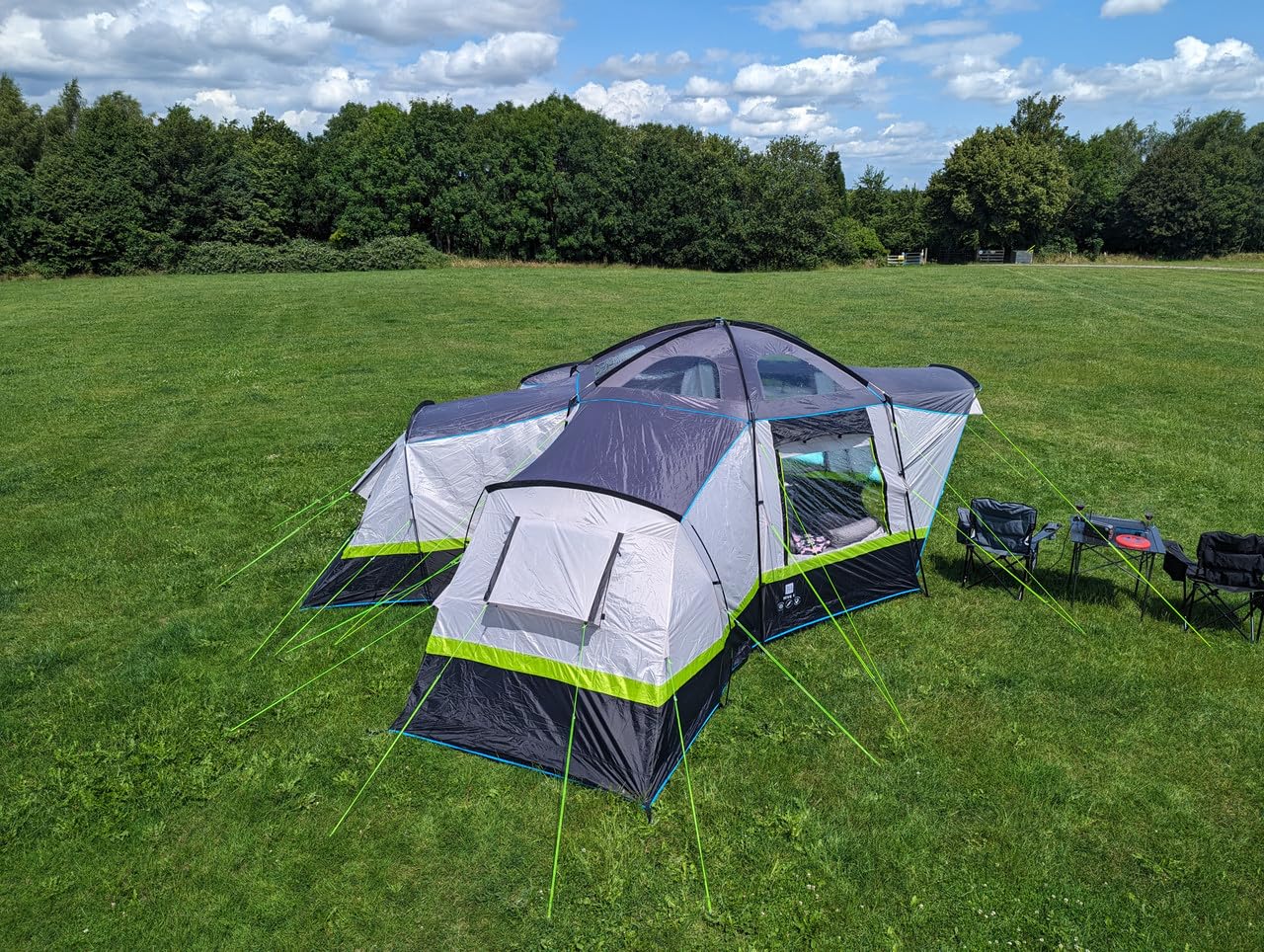 Zelt mit 6 Stangen, 5000 mm Wassersäule, Dachfenster, vollständig versiegelte Nähte, vollständig wasserdichtes Material, ideal für Familiencamping