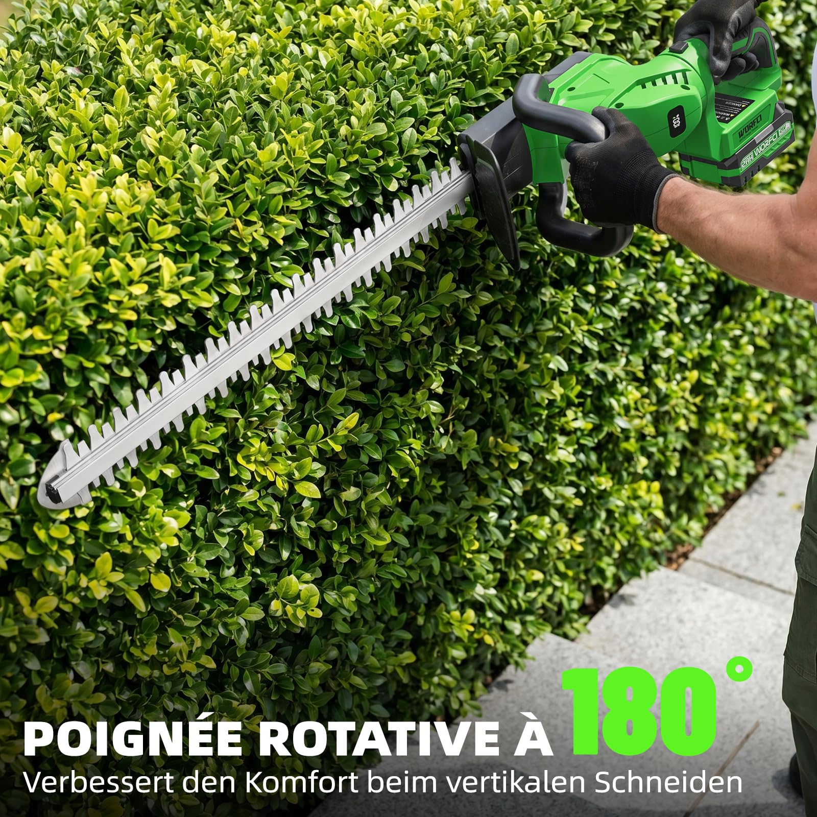 Taille-haie sans Fil de 50,8 cm (Comprend 2 Batteries et Chargeur), Taille-haie électrique à Main, poignée rotative à 180°, Taille-arbuste, léger et Compact, Vert