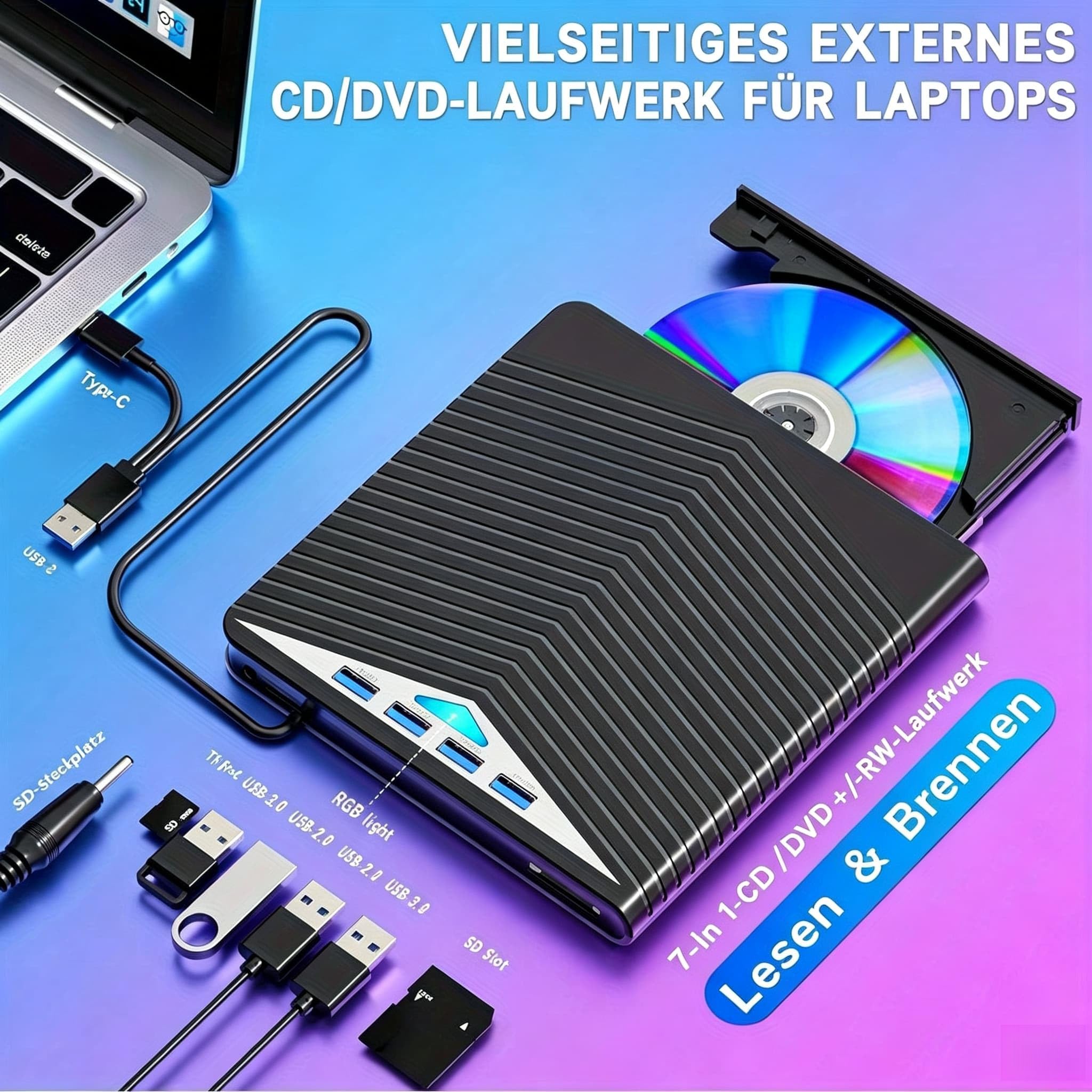 vvia Zewnętrzny napęd Blu-ray USB 3.0 i typ C do systemu Windows/Mac