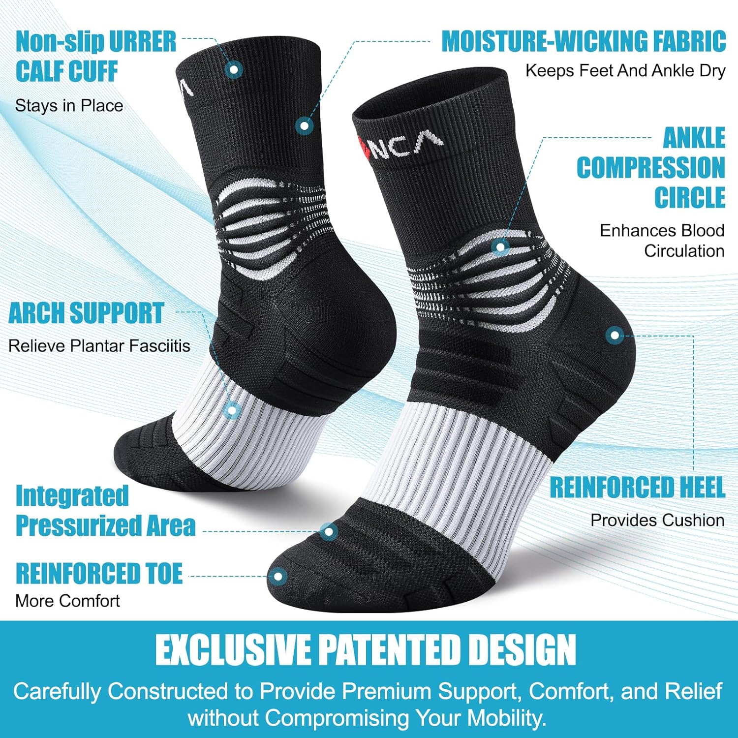 NEENCA Medical Compression Socks, Ankle Compression Stockings for Injury Recovery & Pain Relief, Sports Protection. 20-30mmHg - Image 2