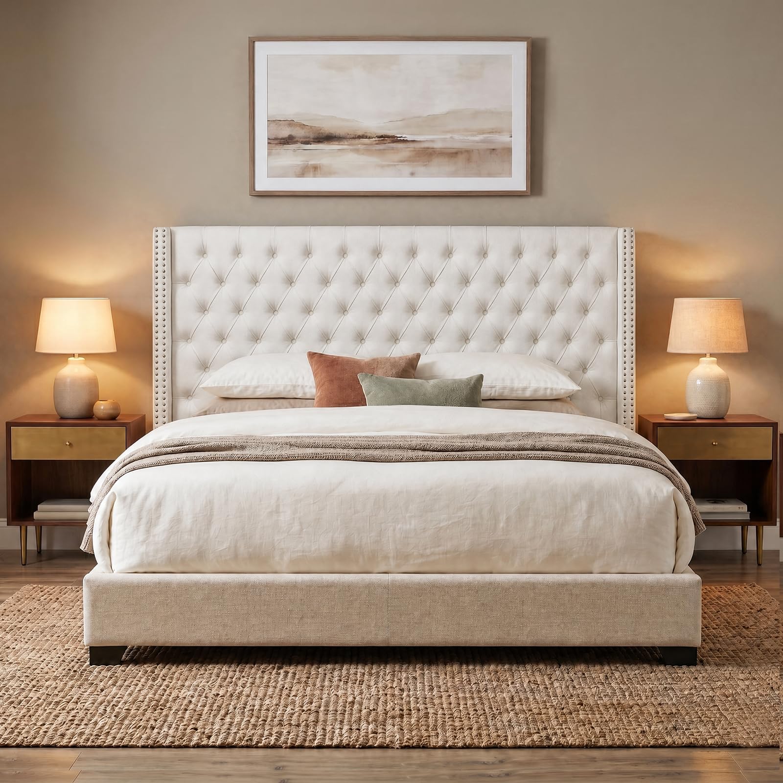 MADISONPARK Madison Park Queen Wingback Upholstered Tufted Headboard, Featuring — product photo