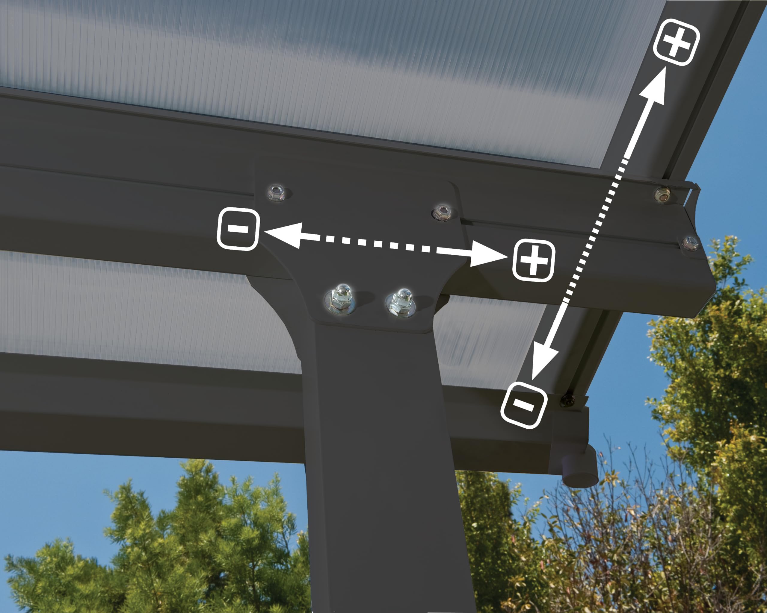 Palram Canopia by Terrassenüberdachung Alu Feria 3X8.51 Polycarbonat Hohlkammerplatten Pergola 851 x 300 cm Grau zur Überdachung ihrer Terrasse.