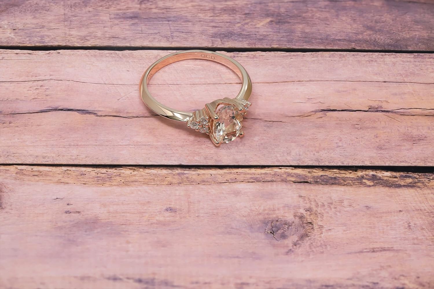 10K Rose Gold Genuine Morganite 1-1/8Ct Oval with Diamond Ring. Size 7