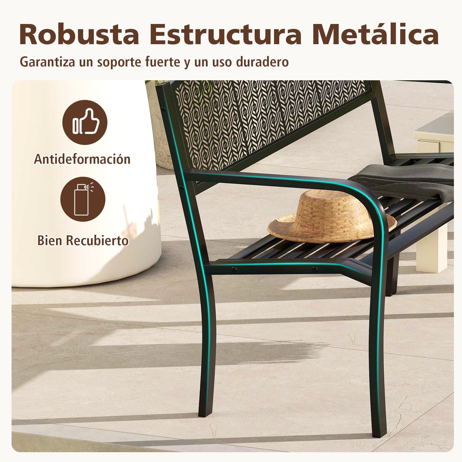 COSTWAY Banco Jardin para 2-3 Plazas, Banco Exterior de Metal, Brazos Curvos y Respaldo Clásico, Terraza Patio Balcon, Carga 300kg, 128 x 60 x 86 cm (Negro)