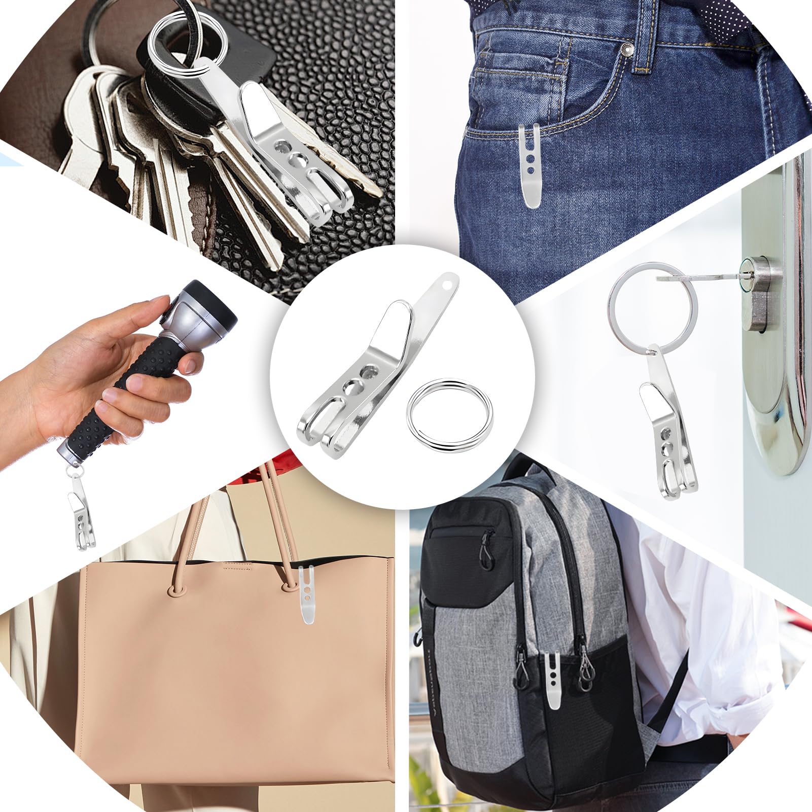 5 Clip Portachiavi Con Moschettone In Acciaio Inox - Per Cintura, Ideali Per Escursionismo, Campeggio E Uso Quotidiano - Foto 9